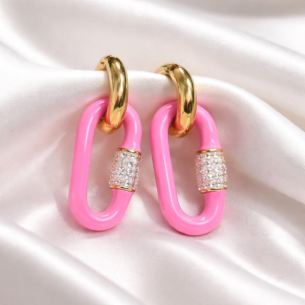 S.Steel Pink Sparkling Hoops