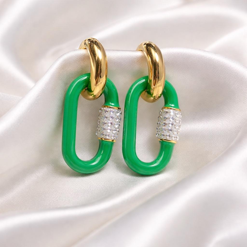 S.Steel Green Sparkling Hoops