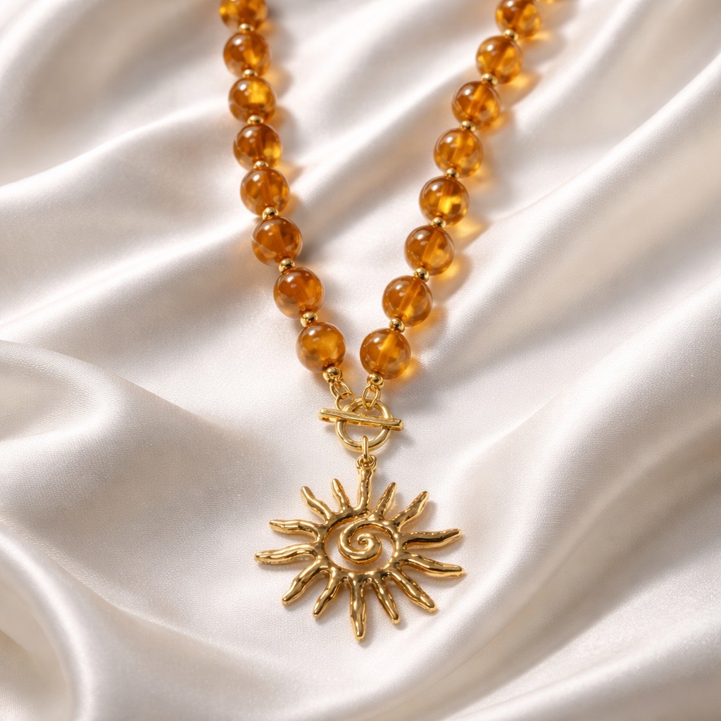 S. Steel Kralenketting Zon Oranje/Bruin