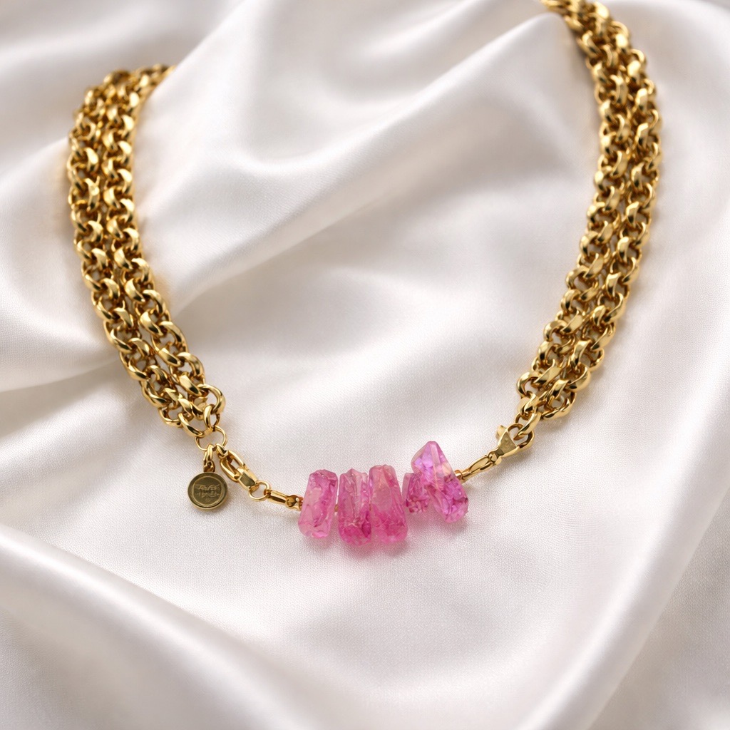 Navalon & Dante Schakelketting met Roze tussenstuk